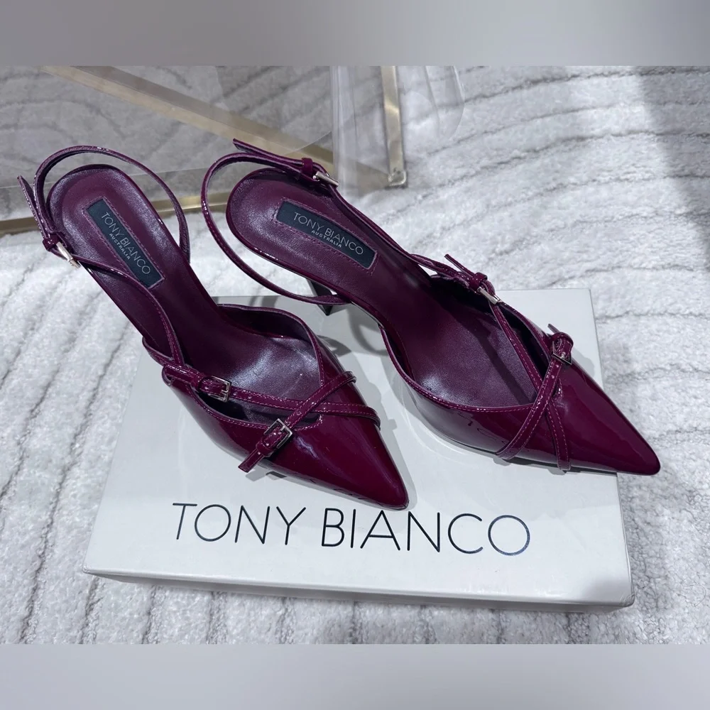 TONY BIANCO Garda Bordeaux Patent Heels in sz. 8 - Picture 3 of 10